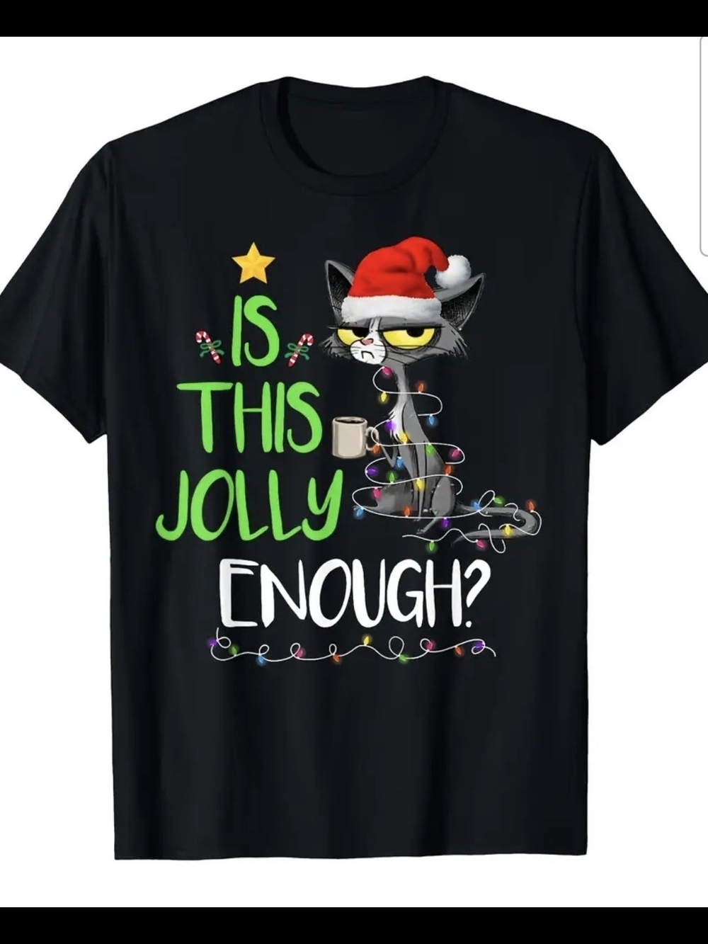 Christmas Cat 'Is This Jolly Enough?' Holiday Tee - Picture 2 of 3